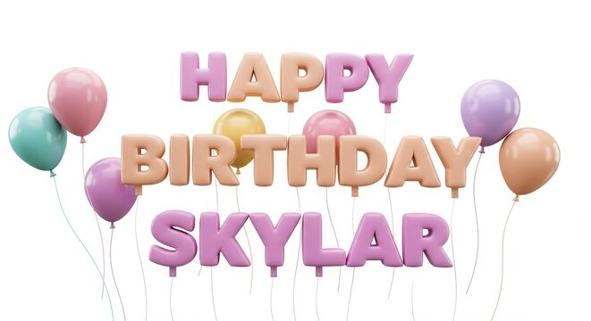 Happy Birthday Skylar. Birthday Celebration Design with Balloons and Colorful Letters