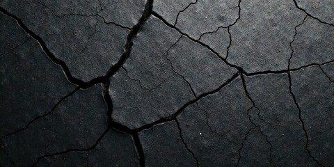 Dark Cracked Surface Texture Abstract Background of Deep Gray Tones with Irregular Fracture Patterns