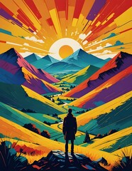 vector illustration of a man in mountain background 