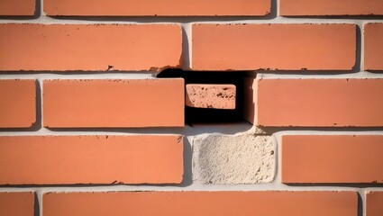 Obraz premium Man Peeking Through Red Brick Wall Gap