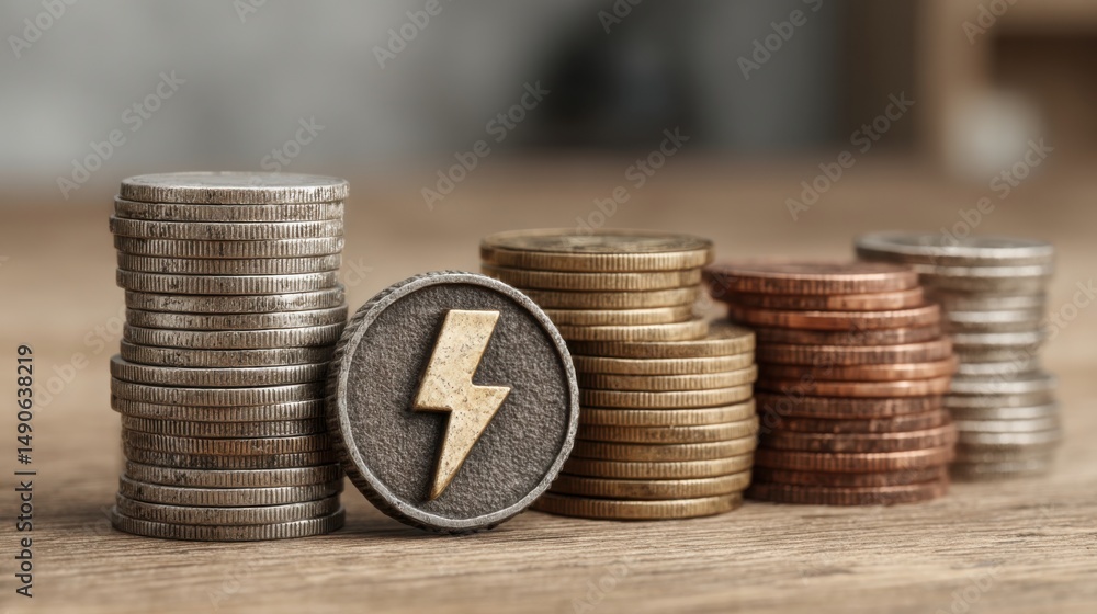 Poster bright coin with a lightning bolt symbolizing speed and efficiency in decentralized savings distribu
