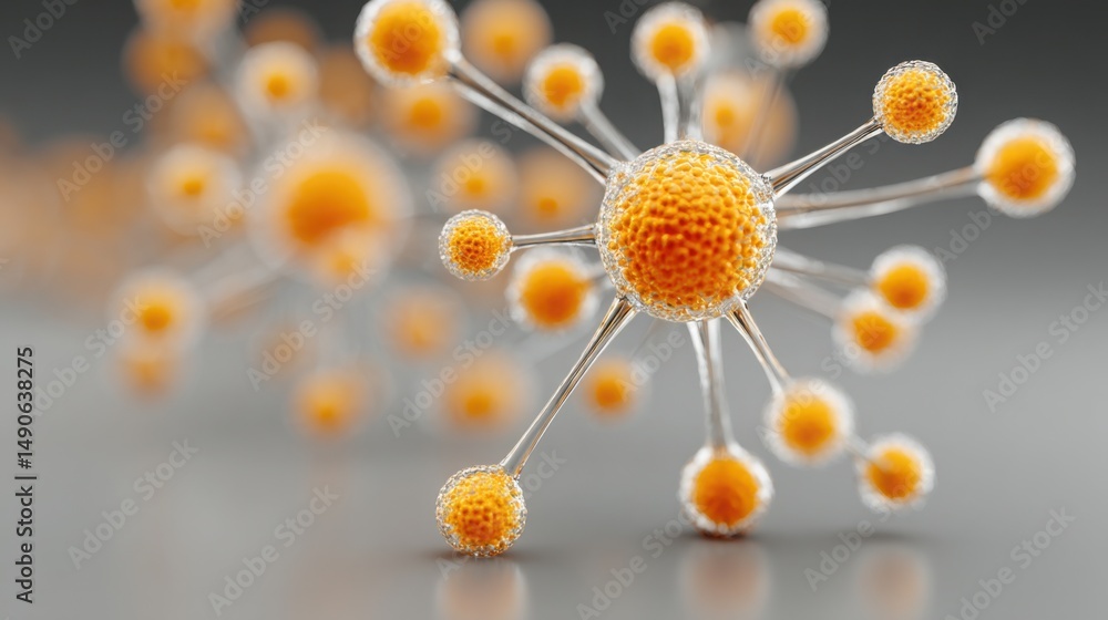 Poster intricate molecule structure composed of many spheres representing complexity and interconnectedness