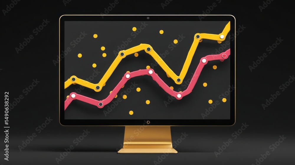 Poster computer screen displaying a detailed graph chart representing data analysis and performance monitor