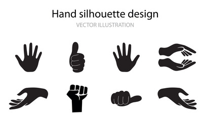 Hands Silhouette Illustration, hand silhouette illustration, various hand gestures, perfect hand vector for sign language, communication visuals. Isolated on white background.