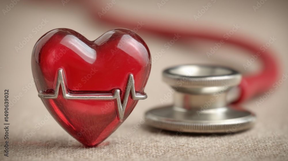 Poster heart and steel icon representing health and financial wellbeing in the context of digital currency 