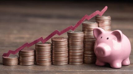 Piggy bank with red arrow pointing upward representing fintech enhanced savings behavior icon concept for micro tracking