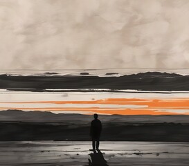 man walking on the beach at sunset