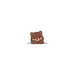 Cute bear smiling with rosy cheeks and resting its head on its arms cartoon, vector illustration