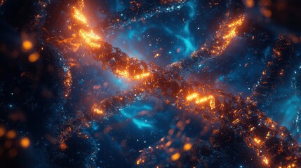 Obraz premium Cosmic Background with Twisting Light Strands and Abstract Galaxy Patterns for Wallpaper and Generative AI Art and Design Projects and Digital Art