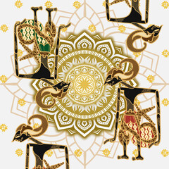 Wayang Mandala Design with Traditional Javanese Puppets and Ornamental Patterns