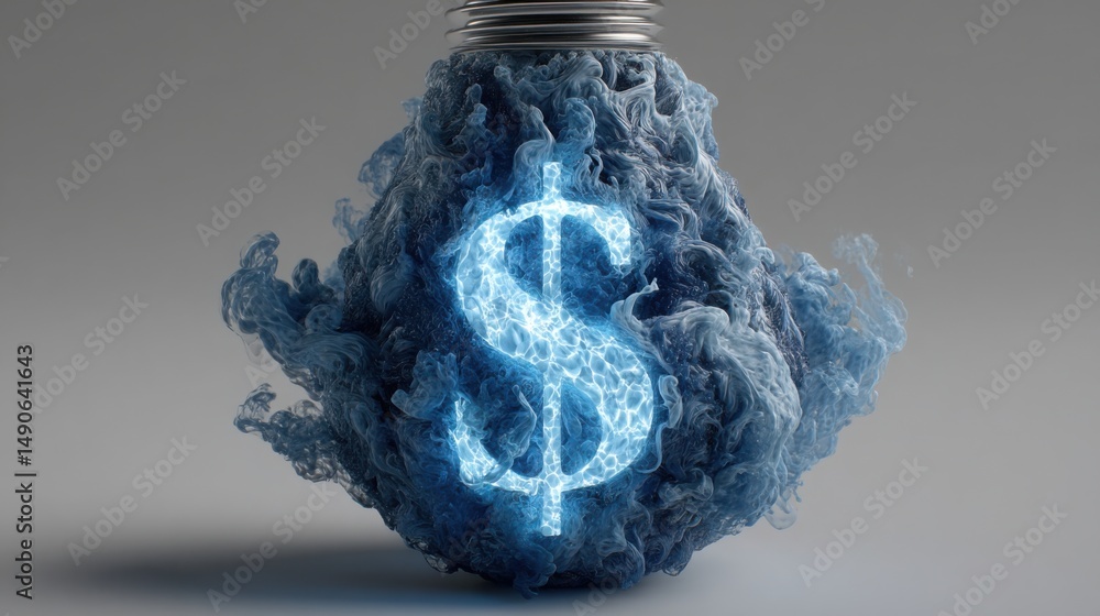 Poster innovative light bulb featuring a dollar sign inside representing financial concepts in a quantum-ba