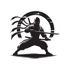 ninja silhouette, editable vector image