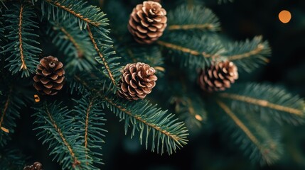 Close-up of Pine Cones and Evergreen Branches for Holiday Season