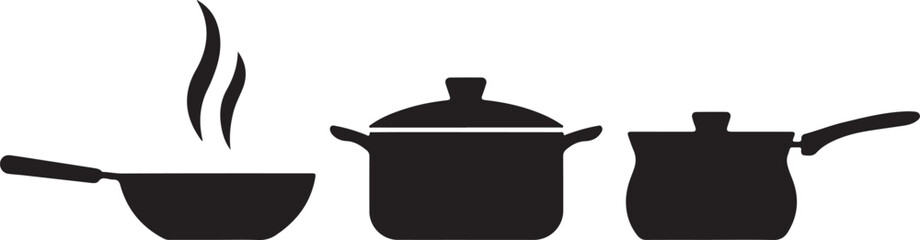 Cooking Pot Pan and Kettle Silhouettes Set