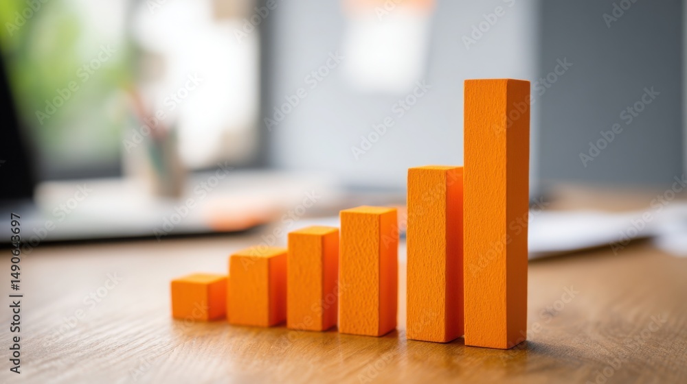 Poster wooden bar chart displaying data visualization concept with natural texture illustrating growth and 