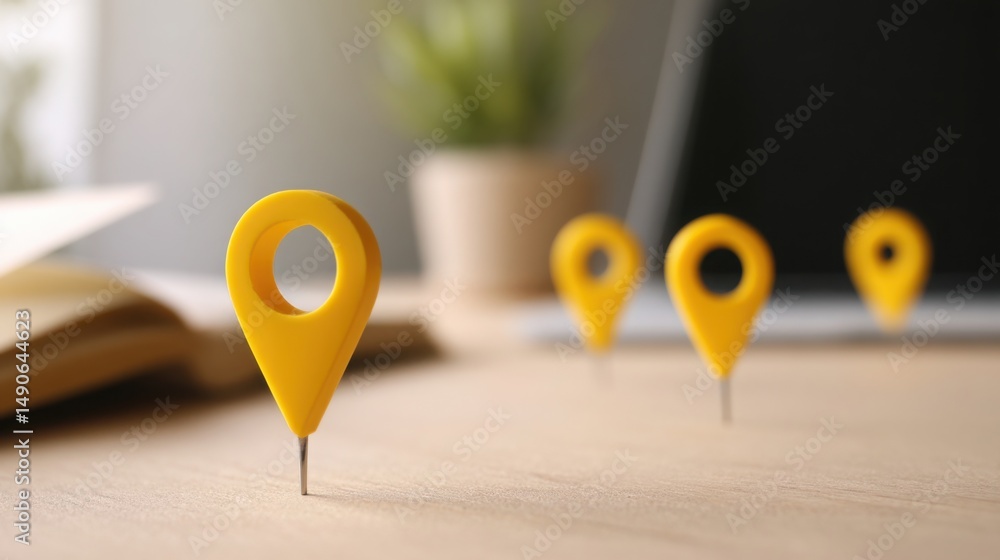 Aufkleber bright yellow pin on a table symbolizing consumer loyalty insights in a real-time economic mapping v