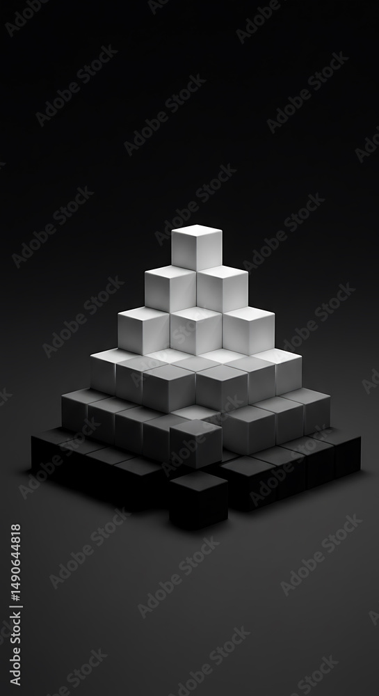Aufkleber abstract grayscale cube pyramid structure 3d render minimalist background