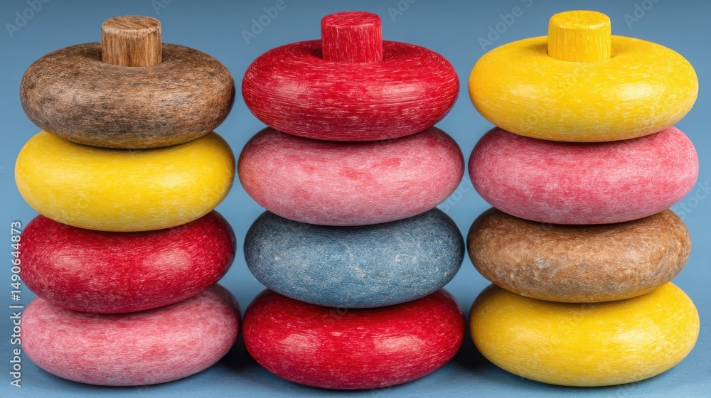 Poster stack of colorful donuts symbolizing real-time cost-value sentiment in visualizer concept for data i