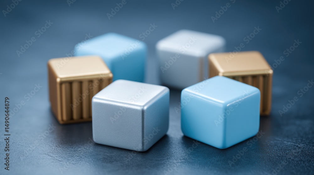 Poster group of colorful cubes on table depicting real-time cross-sector capital diffusion in visualizer co