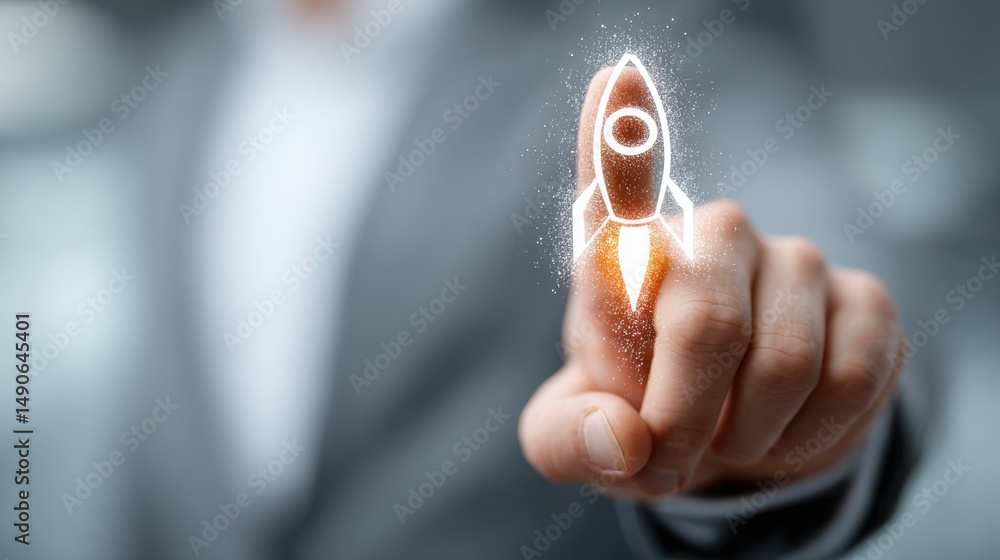 Poster a person holding a small object with careful attention to detail in a context of digital entrepreneu