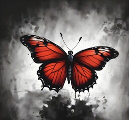 red butterfly on grunge background