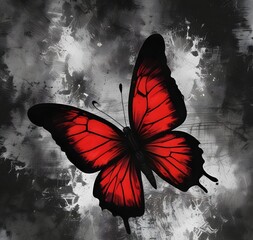 red butterfly on grunge background