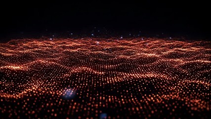 Digital landscape with orange glowing nodes and blue digital artifacts - Powered by Adobe