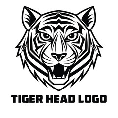 Obraz premium Fierce Tiger Head Logo Design Black and White Vector Illustration