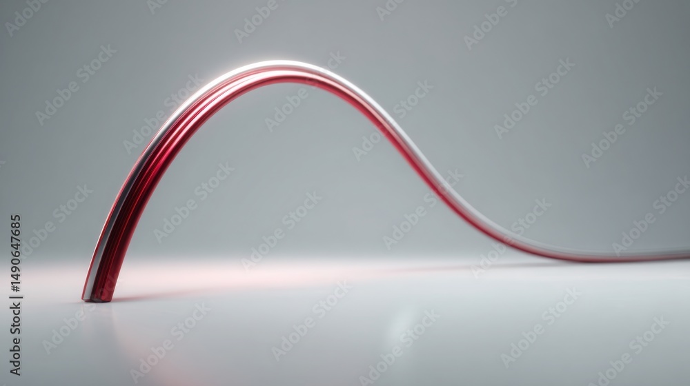 Poster curved red object depicting real-time inflation forecast curve icon concept in innovative digital ar