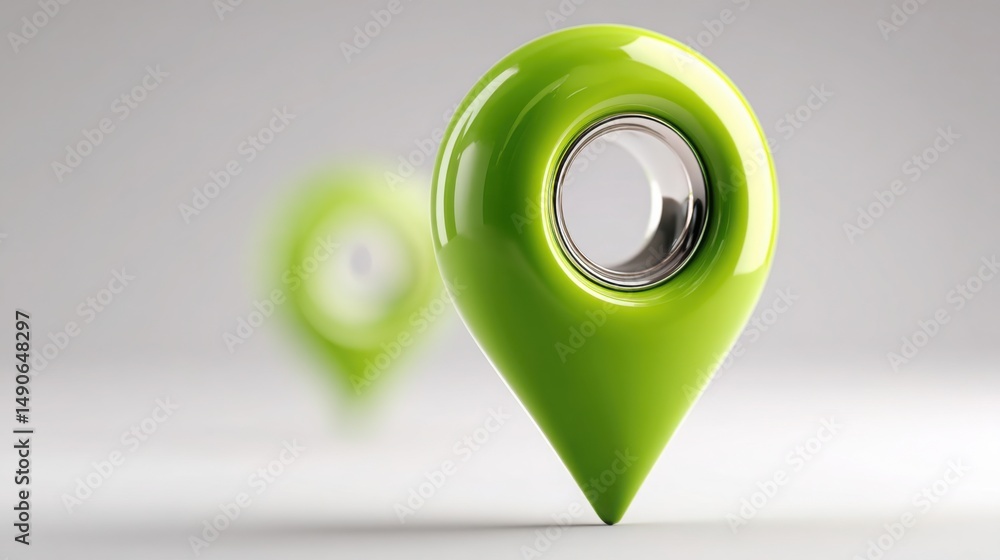Poster green pin with hole positioned for national digital asset tracker icon concept in real-time data man