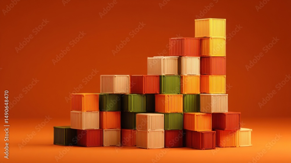 Poster pile of containers symbolizing real-time net import export tracker icon concept for analyzing global
