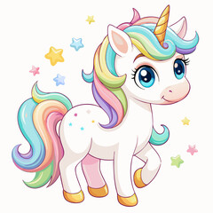 Cute Magical Unicorn with Sparkling Mane in a Fantasy World