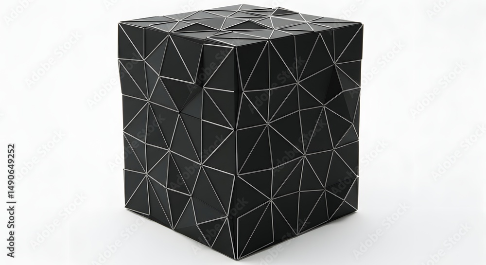 Aufkleber a black cube with silver lines forming triangular patterns on surface