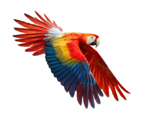 Fototapeta premium Colorful macaw flying in natural habitat with vivid plumage, cut out transparent