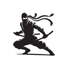 ninja silhouette, editable vector image