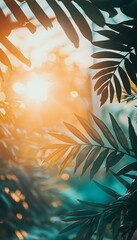 Golden sunlight filters through tropical leaves