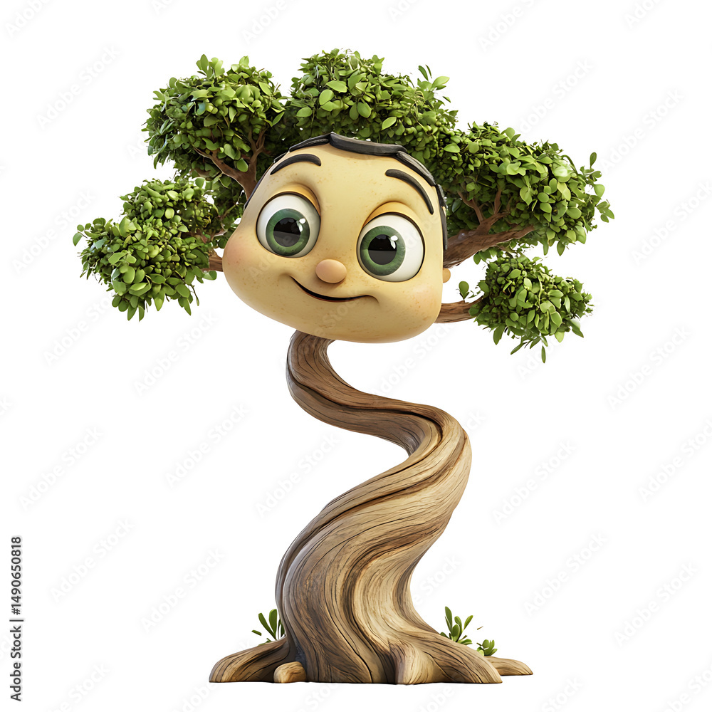 Poster smiling tree: a whimsical illustration of a tree with a cheerful, animated face, inviting viewers in