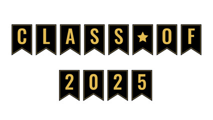 Class of 2025. Garland of flags for graduation ceremony. Congratulations to graduates typography poster. Vector template.