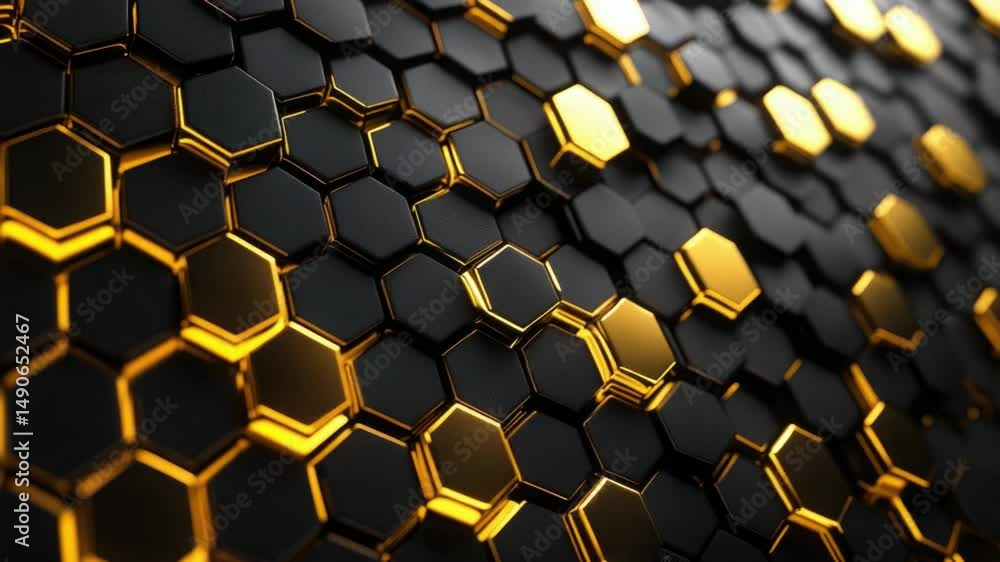 Poster black and gold hexagonal pattern with shiny texture for modern background or abstract design use 4k 