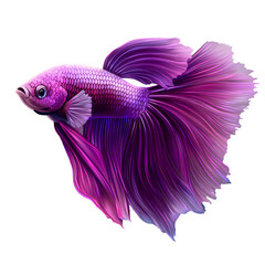 Fototapeta premium Elegant Purple Betta Fish with Flowing Fins on TransparentBackground