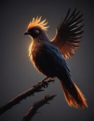 Fototapeta premium Blazing avian silhouette, incandescent plumage, ethereal grace, silhouette art, graceful
