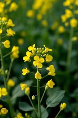 Obraz premium yellow flowers in a field of green leaves and yellow flowers