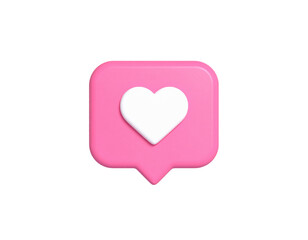 Pink speech bubble with a white heart isolated on a transparent background