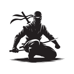 ninja silhouette, editable vector image