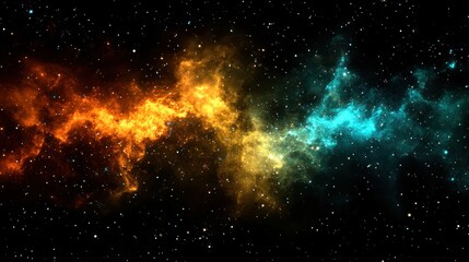 Celestial Symphony of Cosmic Colors: Orange and Blue Nebula Dance Across the Starry Canvas of the Universe and Galaxy Exploration