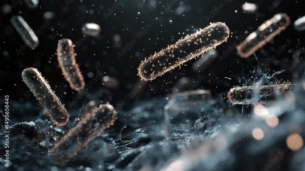 Poster close-up view of microorganisms in water with suspended particles capturing science and nature inter