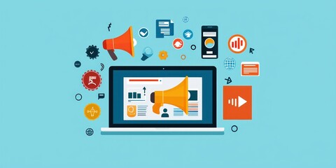 Laptop screen showing insights for digital marketing ads and targeted campaigns