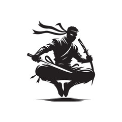ninja silhouette, editable vector image