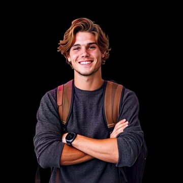 Smiling student with backpack animation isolated asset, transparent 4K video, alpha channel, ProRes 4444