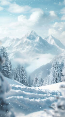 Obraz premium Winter landscape with snow-covered mountain panorama under cloudy sky beautiful cold weather nature scene